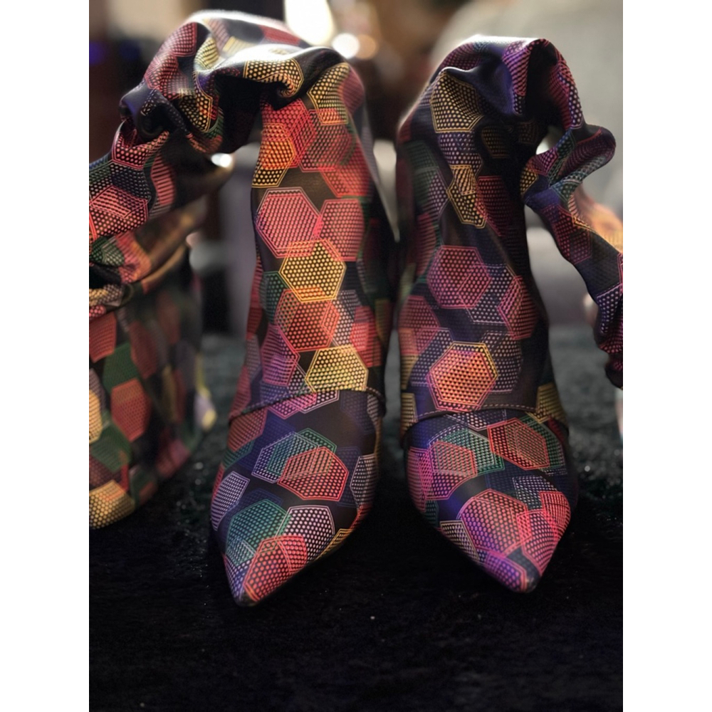 Women's Unbranded Heeled Boots Multi-color Hexagon Pattern